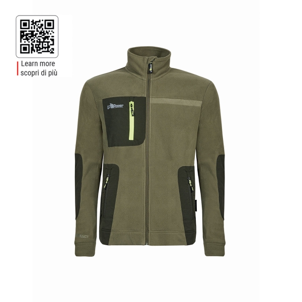 upower venus sudadera polar con cremallera talla s alta transpirabilidad, acabados hot press, tres bolsillos con cremallera, proteccion dpi1 color verde oliva