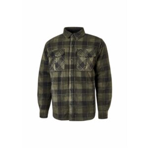 upower willow camisa de felpa acolchada talla 4xl interior guateado, multiples bolsillos, cierre botones a presion, proteccion dpi1, cuello y puños de pana color verde oscuro y negro