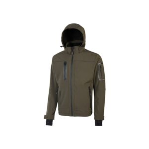 upower space chaqueta softshell talla m repelente al agua, a prueba de viento, forro micropolar, capucha desmontable, cremalleras fluorescentes, proteccion dpi1 color verde oscuro
