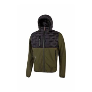 upower spock chaqueta hibrida transpirable y antiviento talla s cremallera impermeable, capucha ajustable, plumon acolchado sin costuras, bolsillos fluorescentes, proteccion dpi1 color verde oscuro