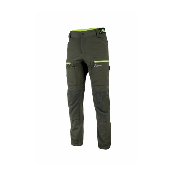 upower horizon pantalones de trabajo elasticos talla s impermeables, transpirables, secado rapido, multibolsillo, proteccion lumbar, cinta reflectante, dpi1 color verde oscuro