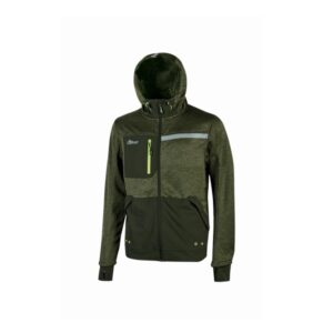 upower galaxy sudadera de trabajo con cremallera talla xl transpirable y de secado rapido, capucha ajustable, bolsillos con drenaje, bandas reflectantes, proteccion dpi1 color verde oscuro