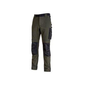 upower atom pantalon de trabajo con tejido stretch talla 2xl resistente y transpirable, repelente al agua, bolsillos multifuncionales, proteccion lumbar, rodilleras certificadas color verde oscuro
