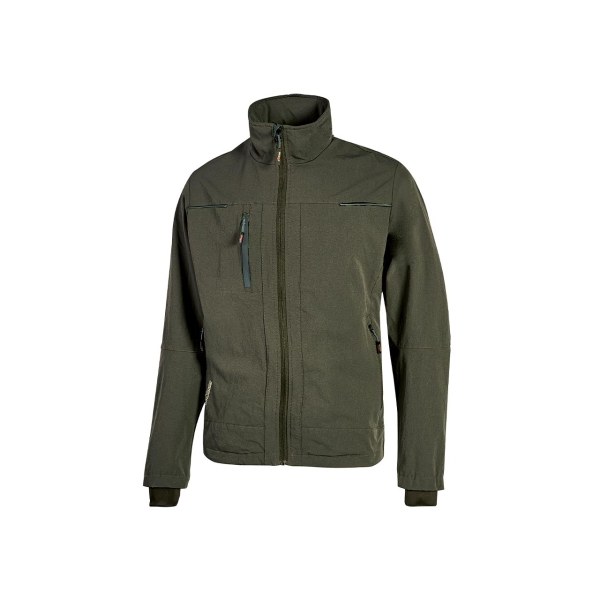 upower pluton chaqueta de tela resistente talla 2xl suave, repelente al agua, transpirable, secado rapido, multiples bolsillos, capuchon ajustable, puños a prueba de viento, proteccion dpi1 color verde oscuro