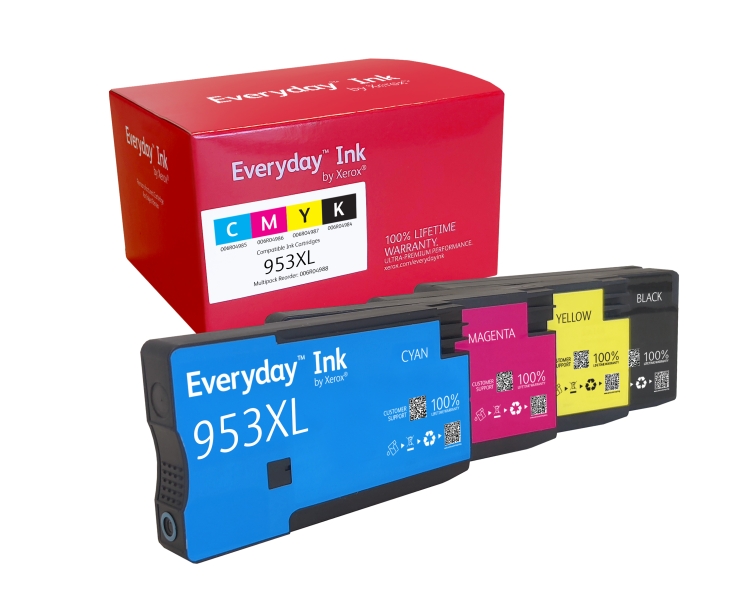 xerox everyday hp 953xl pack de 4 cartuchos de tinta remanufacturados reemplaza l0s70ae/f6u16ae/f6u17ae/f6u18ae/l0s58ae/f6u12ae/f6u13ae/f6u14ae (chip reforzado contra actualizaciones)