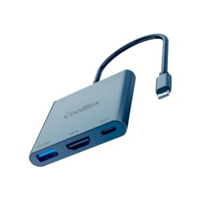 coolbox minidock c31 usb c 1x hdmi 4k, 1x usb 3.2 gen1, 1x usb c pd compatible con pc, mac y consolas aluminio color gris