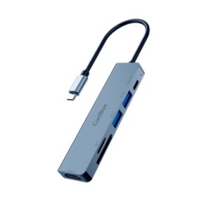 coolbox minidock c61 usb c 1x hdmi 4k, 2x usb 3.2 gen1, 1x usb c pd, 1x sd, 1xmicrosd/tf compatible con pc, mac y consolas aluminio color gris