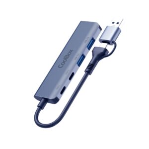 coolbox hub4 lite usb c/a 2x usb c, 2x usb a 3.2 gen1 aluminio color gris