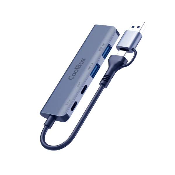 coolbox hub4 lite usb c/a 2x usb c, 2x usb a 3.2 gen1 aluminio color gris