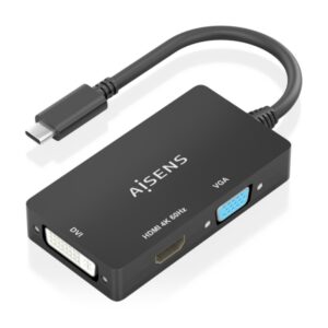 aisens conversor usb c a dvi/hdmi/vga usb c/m dvi/h hdmi/h vga/h 15cm color negro