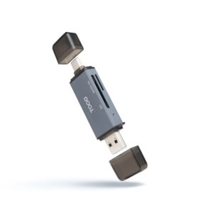 tooq lector de tarjetas usb c y usb a compatible con sd, micro sd y tf color gris