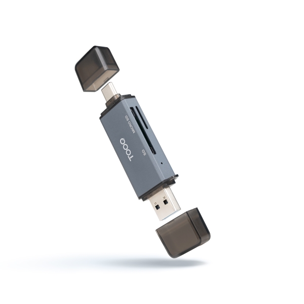 tooq lector de tarjetas usb c y usb a compatible con sd, micro sd y tf color gris