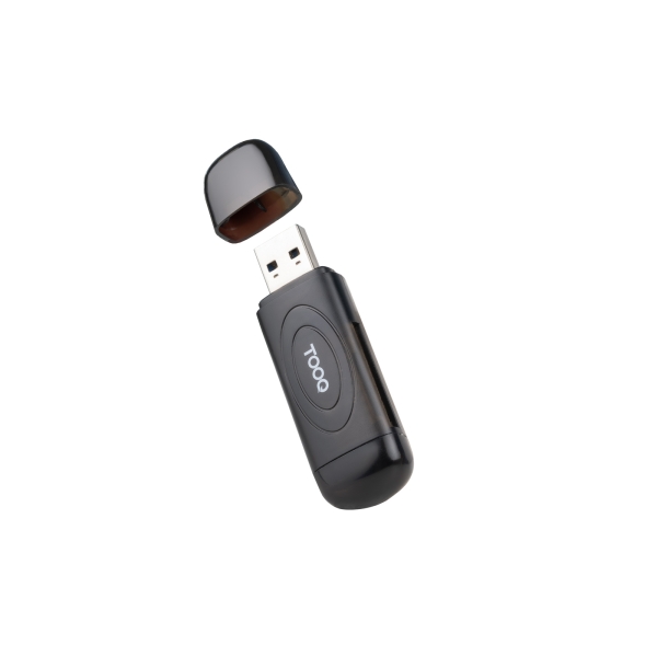 tooq lector de tarjetas usb a 3.0 compatible con sd, micro sd y tf color negro
