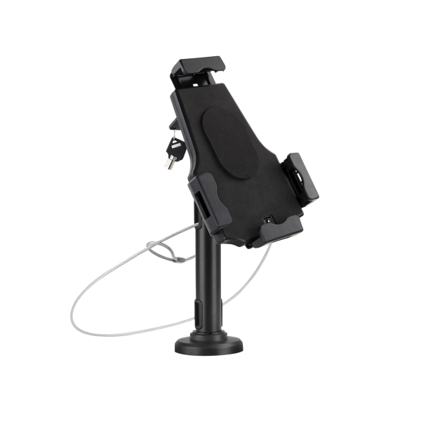 tooq soporte de sobremesa y pared profesional ajustable para tablet de entre 7.9” a 10.5” incluye candado antirrobo organizador de cables color negro
