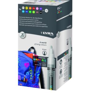 lyra mark all pack de 12 rotuladores permanentes multisuperficie punta redonda 2mm colores surtidos