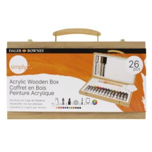 daler rowney simply pack de 26 piezas pintura acrilica caja de madera colores surtidos