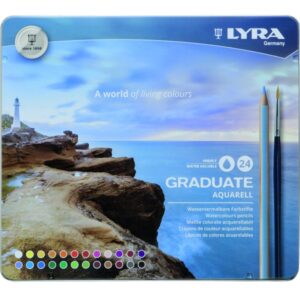lyra graduate pack de 24 lapices de colores acuarelables con 1 pincel incluido hexagonal estuche de metal colores surtidos