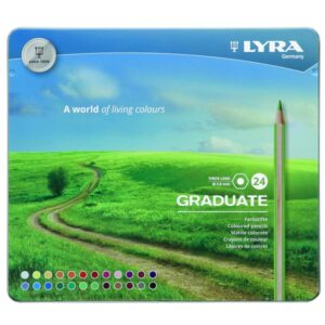 lyra graduate pack de 24 lapices de colores hexagonal estuche de metal color negro