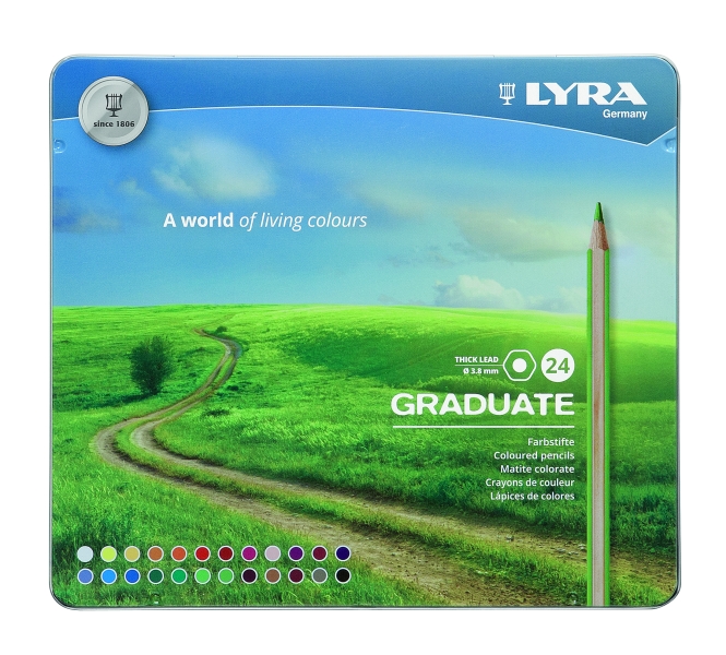 lyra graduate pack de 24 lapices de colores hexagonal estuche de metal color negro
