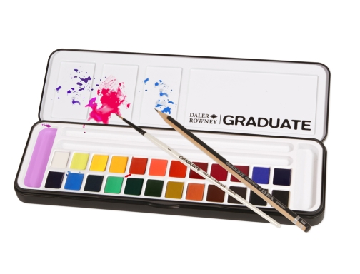 daler rowney graduate pack de 24 acuarelas medio godets incluye pincel y lapiz colores surtidos