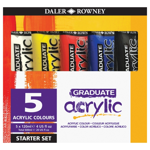 daler rowney graduate pack de 5 pack de 5 pinturas acrilicas set de iniaciacion colores surtidos