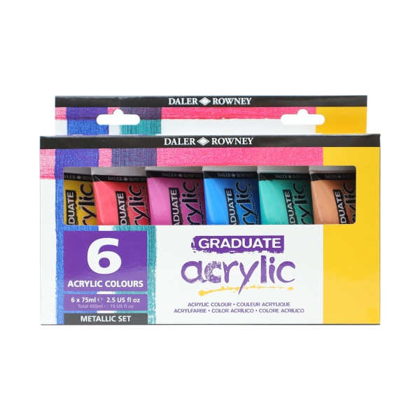 daler rowney graduate pack de 6 pinturas acrilicas set metalico 75ml colores surtidos
