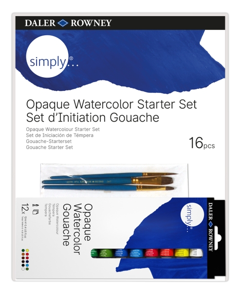 daler rowney simply pack de 16 piezas temperas gouache set de iniciacion colores surtidos