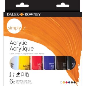 daler rowney simply pack de 6 pinturas acrilicas tubos de plastico 75ml colores surtidos