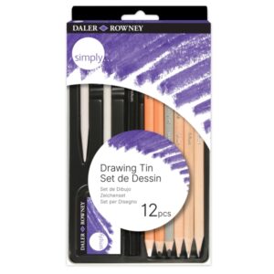 daler rowney simply pack de 12 lapices para esbozo estuche metalico set 12 unidades color negro