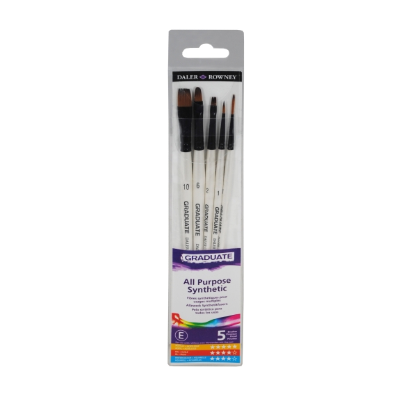 daler rowney graduate pack de 5 pinceles multitecnica pelo sintetico mango corto