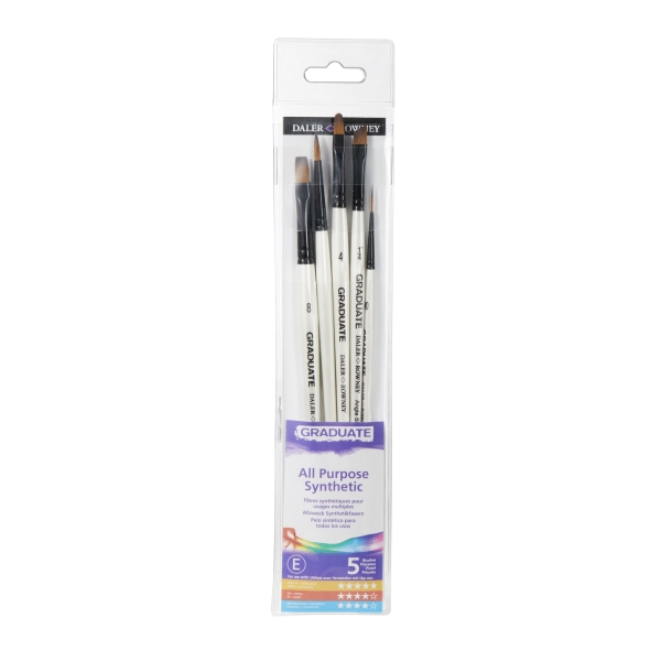daler rowney graduate pack de 5 pinceles multitecnica pelo sintetico mango corto