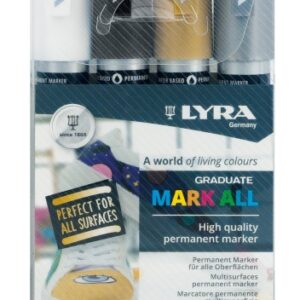 lyra mark all pack de 4 rotuladores permanentes multisuperficie punta redonda 2mm colores negro, blanco, oro y plata