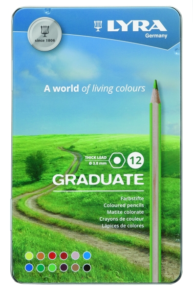 lyra graduate pack de 12 lapices de colores hexagonal estuche de metal color negro