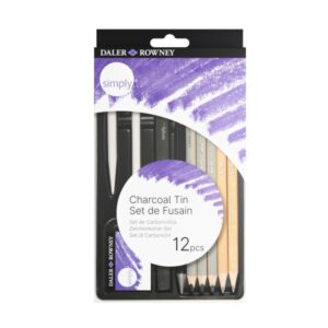 daler rowney simply pack de 12 lapices para esbozo y carboncillos bote metalico color negro