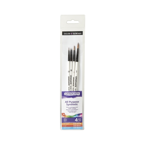 daler rowney graduate pack de 4 pinceles multitecnica pelo sintetico mango corto