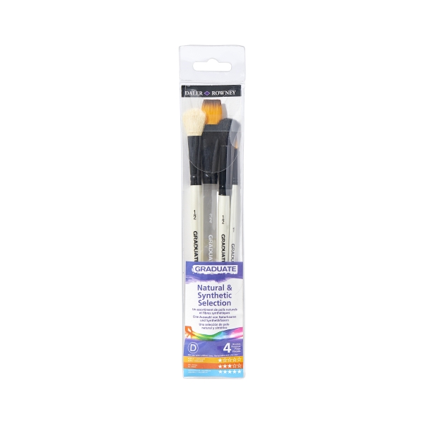 daler rowney graduate pack de 4 pinceles para acuarelas pelo sintetico y de cabra mango corto
