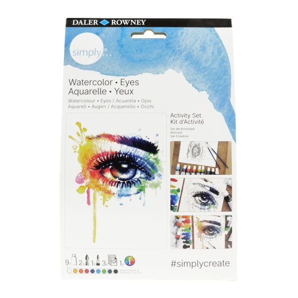 daler rowney simply activity pack de 16 piezas acuarela tematica ojos colores surtidos