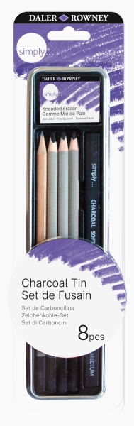 daler rowney simply pack de 8 lapices para esbozo y carboncillos bote metalico color negro