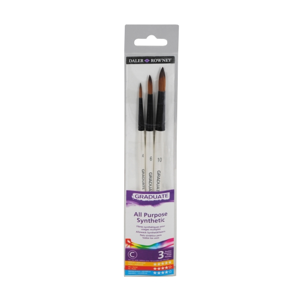 daler rowney graduate pack de 3 pinceles multitecnica pelo sintetico mango corto