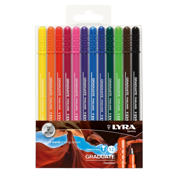 lyra graduate pack de 12 fineliners rotulador de punta sintetica punta fina colores surtidos