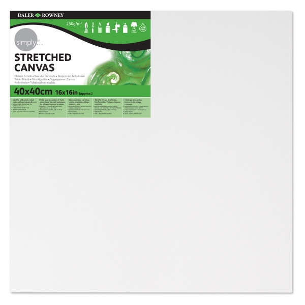 daler rowney simply bastidor entelado 40x40cm imprimacion triple grano medio 100% algodon sin acido 250g color blanco