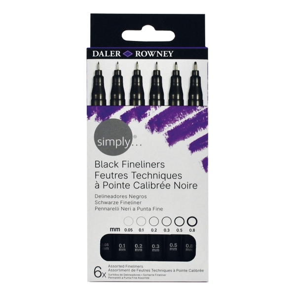 daler rowney simply pack de 6 rotuladores fineliner color negro