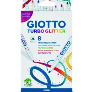 giotto turbo glitter pack de 8 rotuladores con tinta de purpurina punta fina 2.8mm colores surtidos