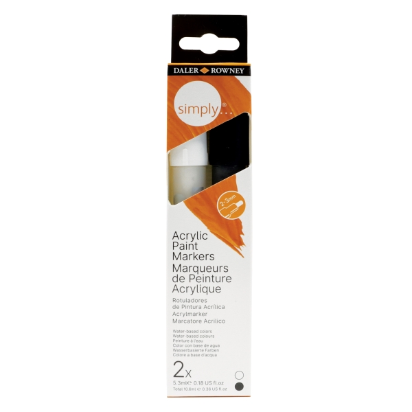 daler rowney simply pack de 2 rotuladores acrilicos colores blanco y negro