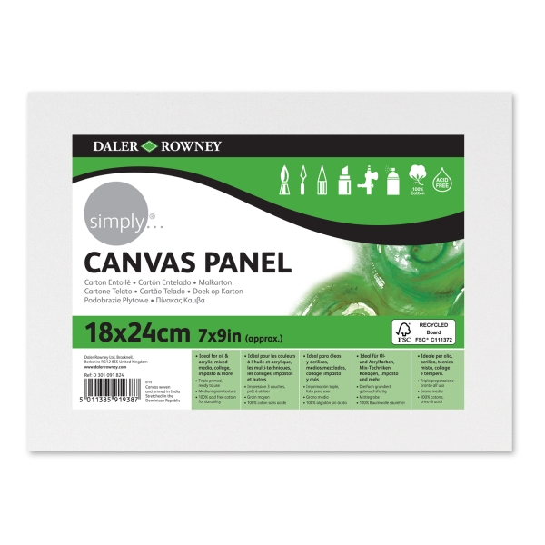 daler rowney simply carton entelado 250g 18x24cm imprimacion triple grano medio 100% algodon sin acido 250g color blanco