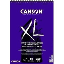 canson xl mix media fluido album espiral de 30 hojas a3 250g grano fino color blanco
