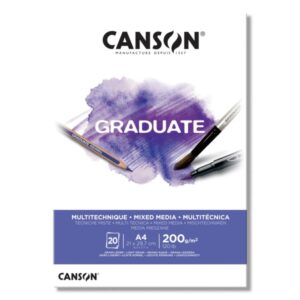 canson graduate mix media bloc encolado de 20 hojas a4 de 200g grano fino color blanco