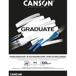 canson graduate black bloc encolado de 20 hojas a4 120g grano fino color negro