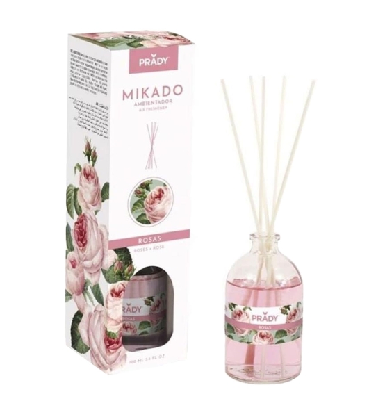prady ambientador mikado rosas frasco de cristal 100 ml y varitas difusoras