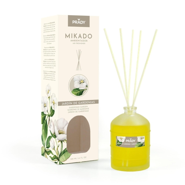 prady ambientador mikado jardin de gardenias frasco de cristal 100 ml y varitas difusoras
